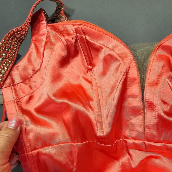 La Femme Orange Maxi Dress Formal NEW $320 Strappy Studs Sleeveless Women Size 6 - Picture 9 of 11